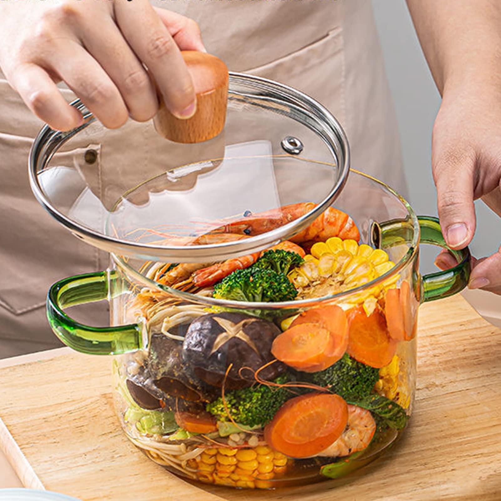 Amazon｜蓋ハンドル付きガラス鍋、耐熱透明ガラスクッキングキッチンu